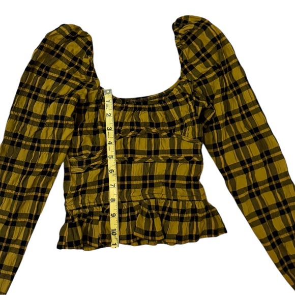 NWT WRAY Salma Top Gold Yellow Plaid Plad Size XXS Peplum Blouse Long Sleeve - Picture 5 of 9